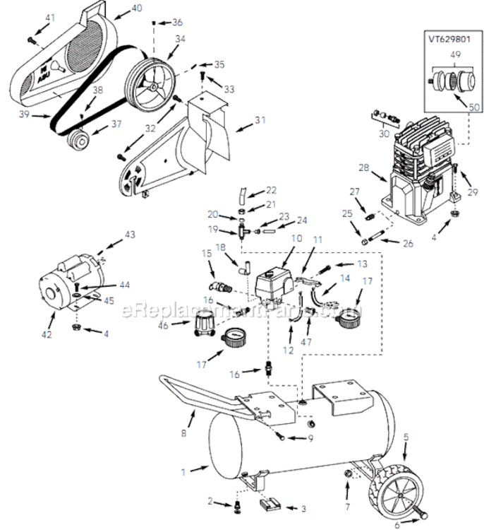 Page A Diagram and Parts List for VT623304 2001 Campbell Hausfeld Compressor